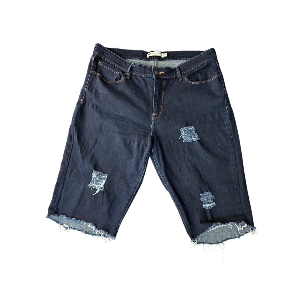 Levi's Mid Rise Skinny Denim Shorts Dark Wash Distressed Frayed Hem Size 16